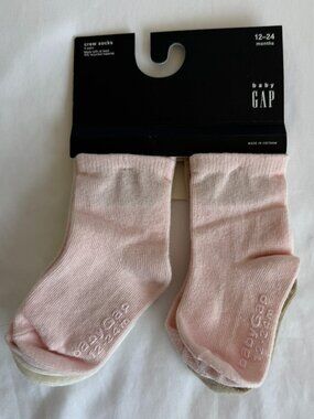 babyGap Toddler Girls Crew Socks 4 Pack 12-24 Months Pink Ivory Beige NWT